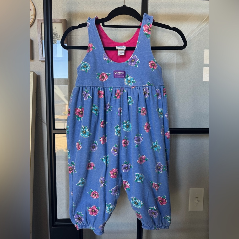 Vintage OshKosh Blue Floral Overalls 3T